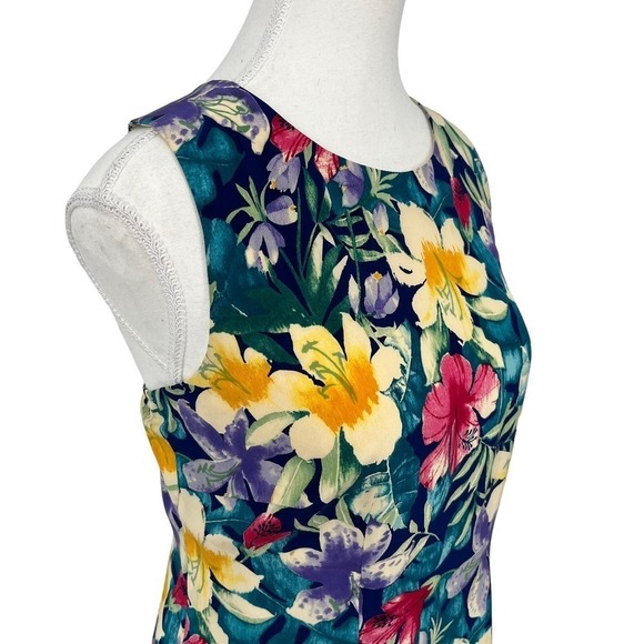 Vintage Maggy London Silk Mini Dress Hawaiian Tropical Floral Colorful 8 Petite - Picture 4 of 12